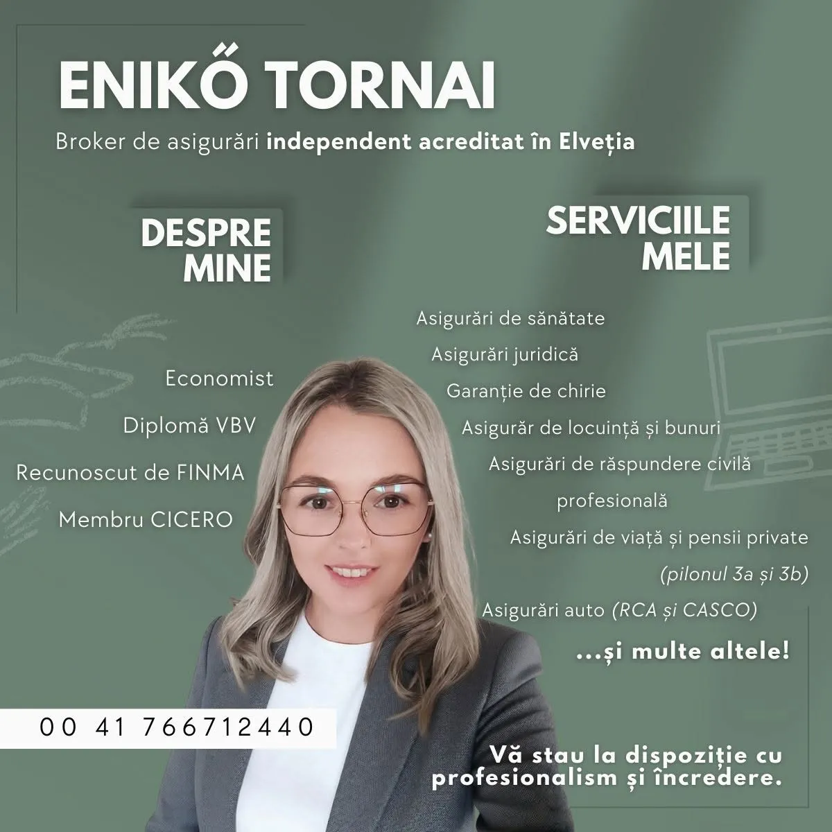 ✨ ENIKŐ TORNAI – BROKER DE ASIGURĂRI INDEPENDENTACREDITAT ÎN ELVEȚIA ✨